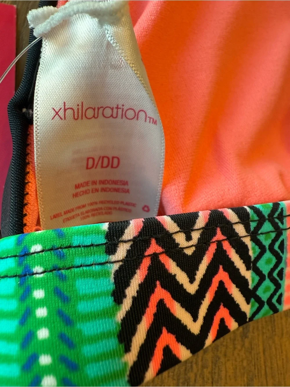 Xhilaration D/DD Cactus Embroidered Bikini Top Black Neon Southwest NWT